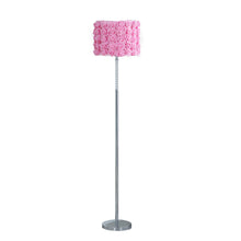 Load image into Gallery viewer, Steel And Acrylic Floor Lamp With Flowers Fabric Drum Shade - Silver Pink
