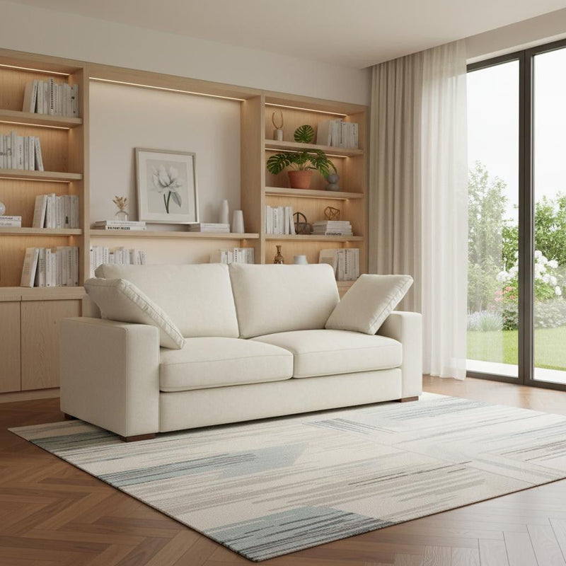 78" Fabric Sofa With Brown Legs - Cream