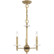 Load image into Gallery viewer, Three Light Metal Dimmable Chandelier With Shades - Antiqued Brass / Clear
