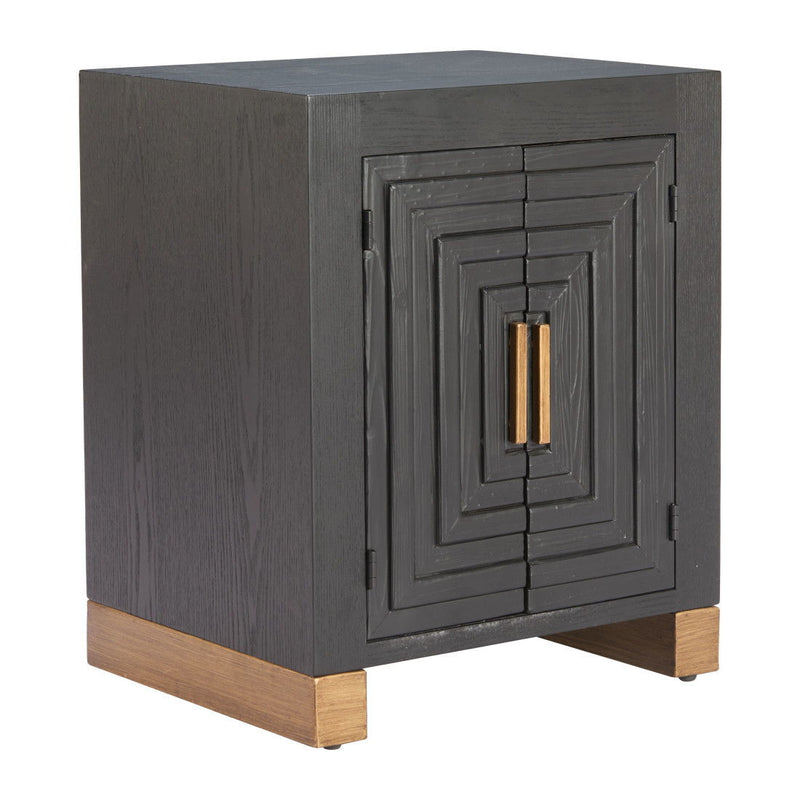 Distressed Wood Floor Shelf End Table With Two Shelves - Black / Natural