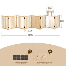 Load image into Gallery viewer, 8 Panel Wooden Freestanding Dog Gate, Step Over Indoor Pet Fence For Doorways And Stairs - Natural Wood
