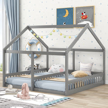 Load image into Gallery viewer, House Platform Beds, 2 Shared Beds, Metal Frame With Guardrails
