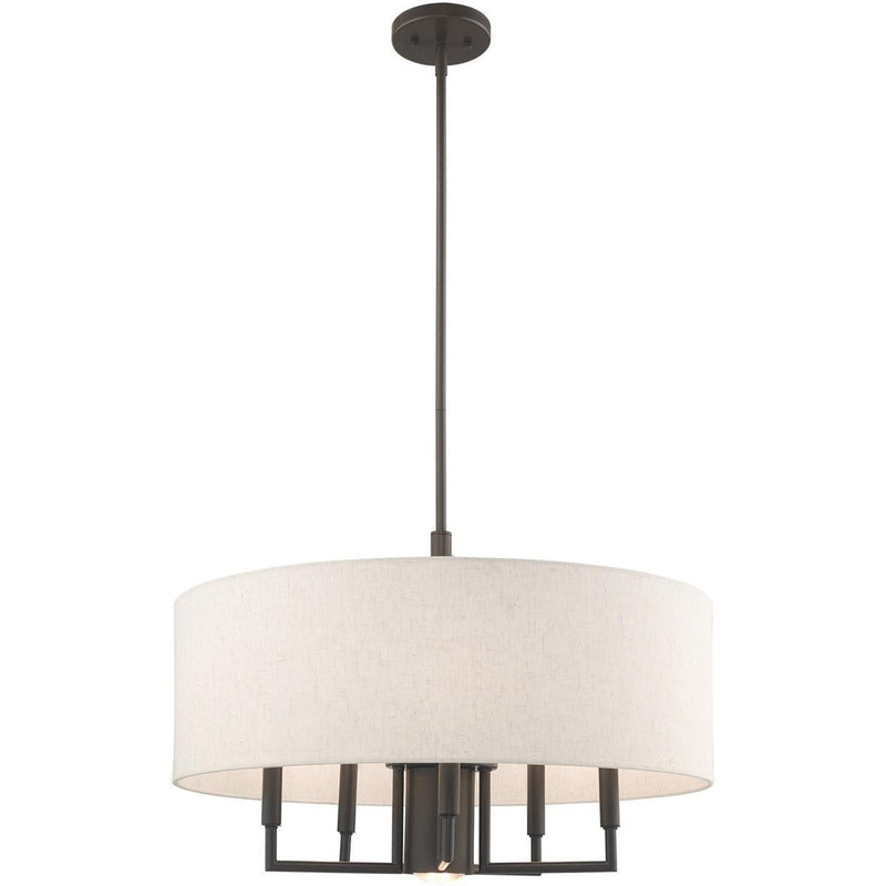 25" Six Light Dimmable Chandelier With Shades - Bronze