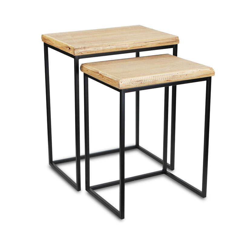 Solid Wood Nested Tables (Set of 2) - Black And Brown