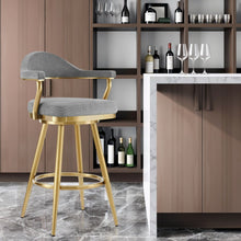 Load image into Gallery viewer, 30" Fabric And Stainless Steel Low Back Height Swivel Bar Chair - Gray And Gold
