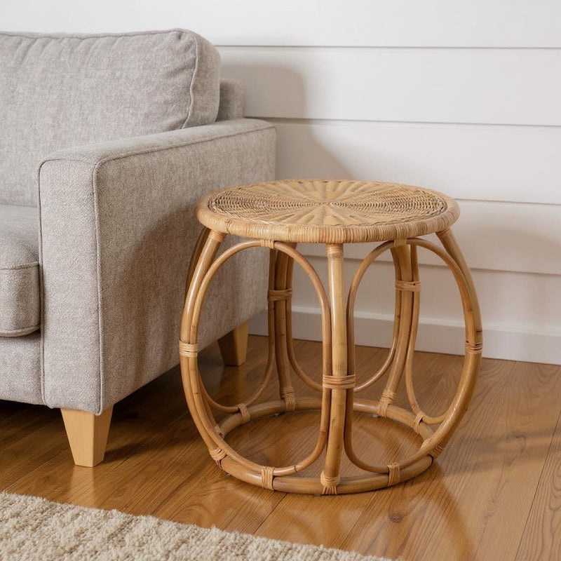 24" Rattan Round Drum End Table - Natural