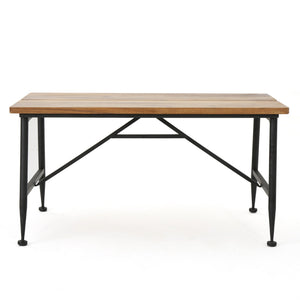 Rectangle Outdoor Coffee Table With Angled Tubular Legs And Wood Top - Black