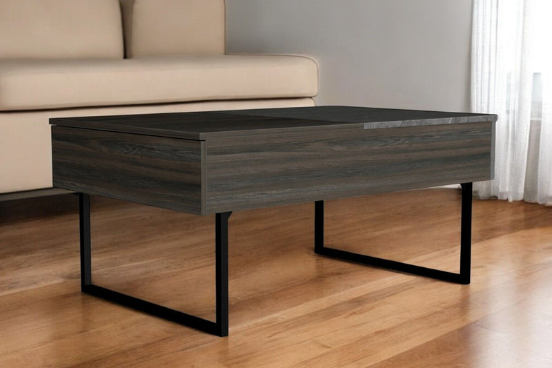 39" Wood And Metal Lift Top Coffee Table With Drawer - Espresso And Black