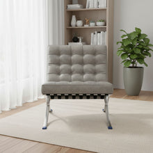 Load image into Gallery viewer, Tufted Faux Leather Stainless Steel Folding Lounge Chair - Gray / Silver
