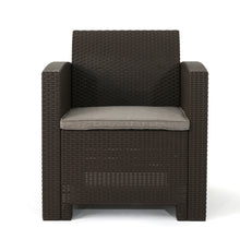 Load image into Gallery viewer, Outdoor Brown Faux Wicker Club Chairs with Mixed Beige Water Resistant Cushions
