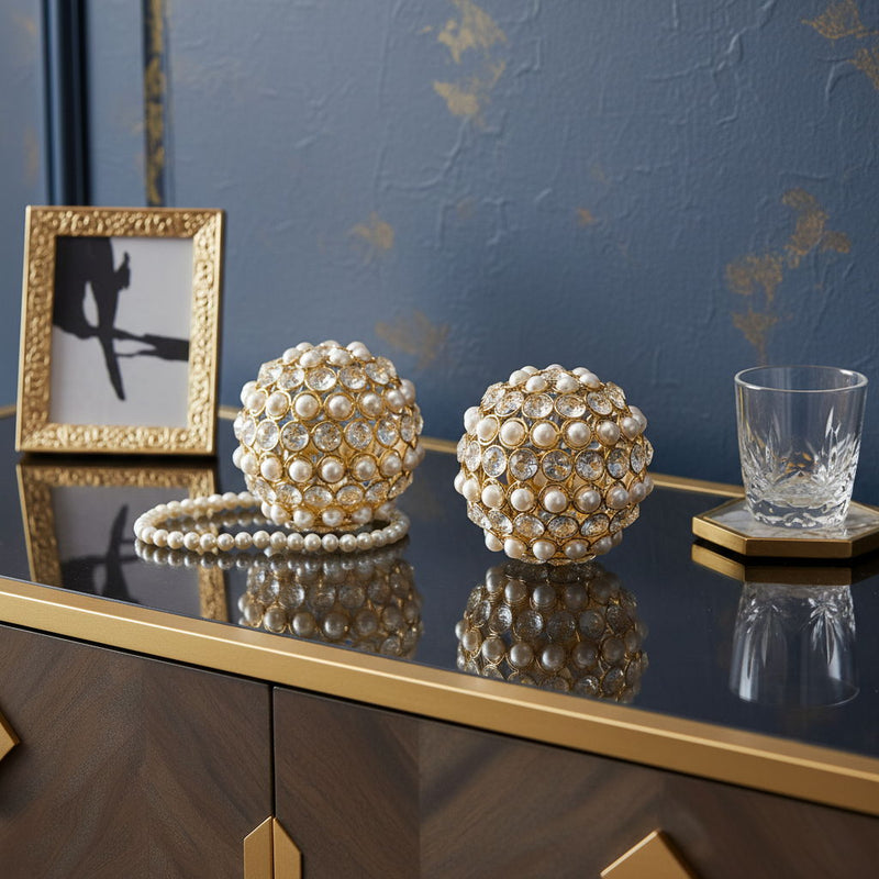Decorative Orbs (Set of 2) - Gold / Pearl