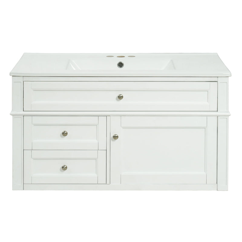 Modern Wall Mounted Floating Cabinet With Double Drawer And Sink