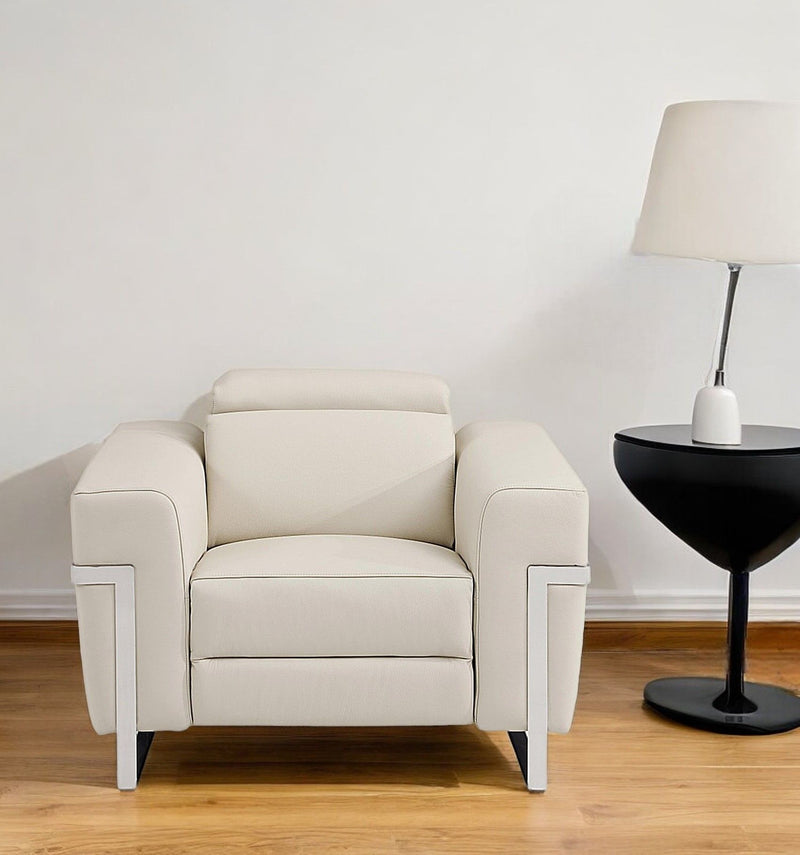 Italian Leather Power Recliner Chair - Beige