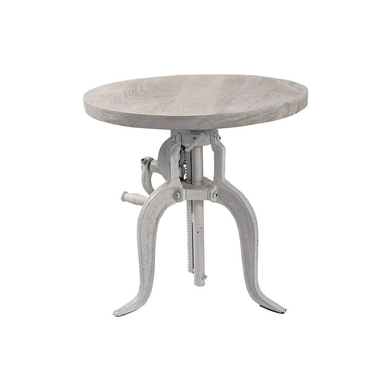 19" Solid Wood And Iron Height Adjustable Round End Table - White
