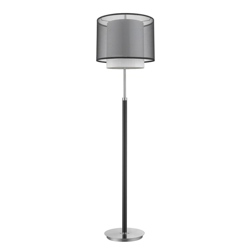 Traditional Shaped Floor Lamp With Black And White Drum Shade - Chrome
