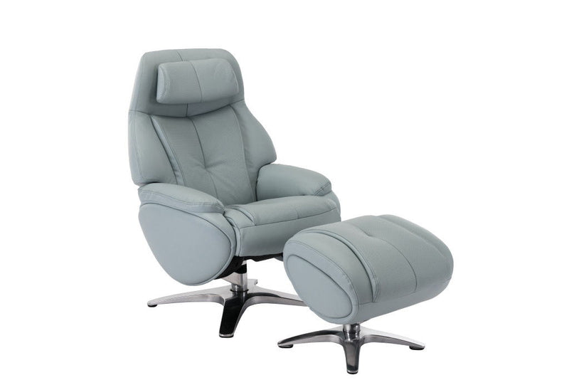 Tufted Genuine Leather Manual Swivel Recliner With Ottoman (730547) - Baby Blue