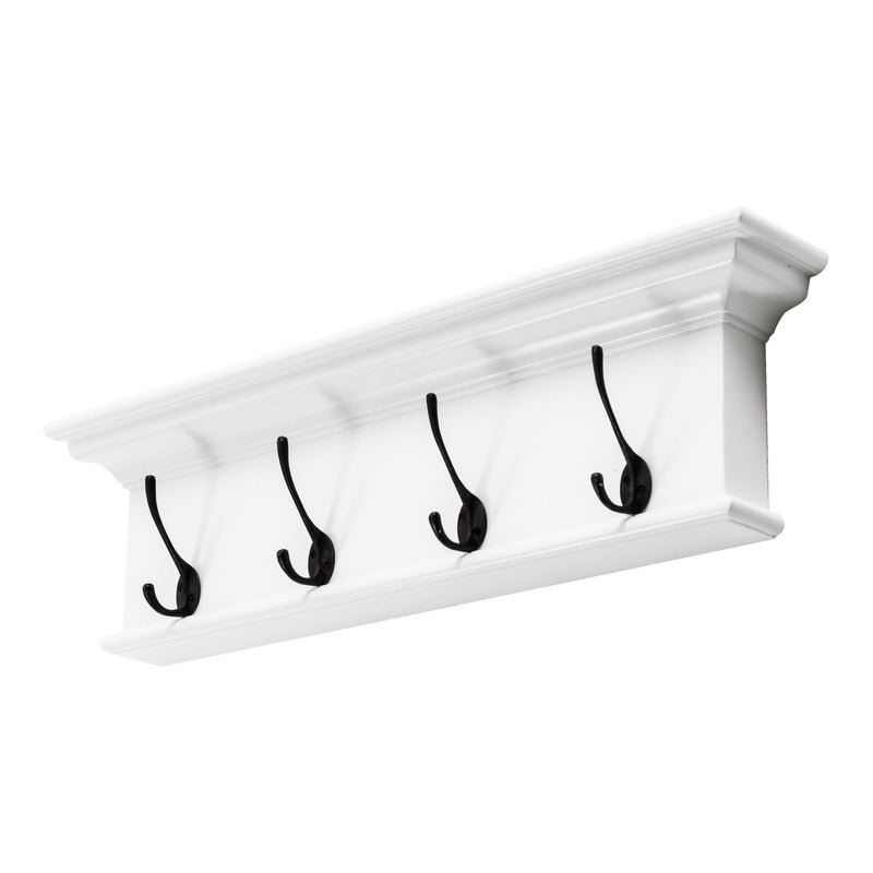 28" Classic Wood Four Hook Hanging Coat Rack - White