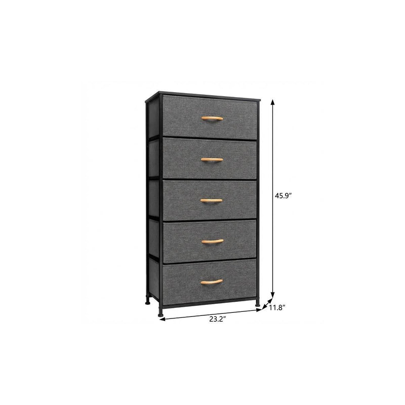 Fabric Five Drawer Chest - Gray / Black