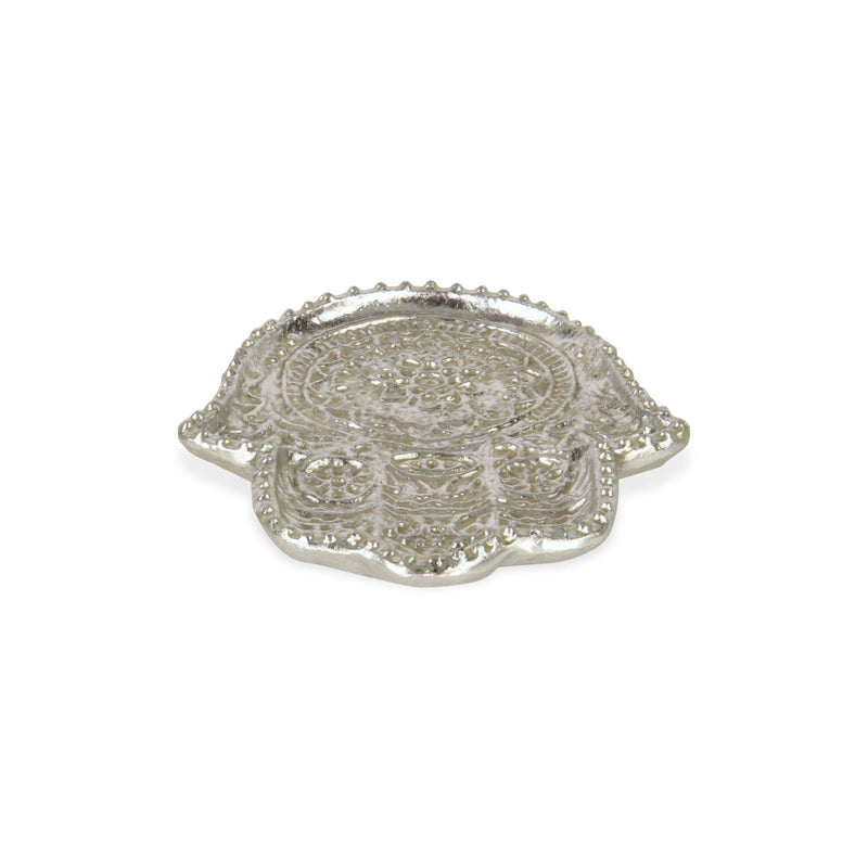 6" Cast Iron Handmade Hamsa Trinket Tray - Silver