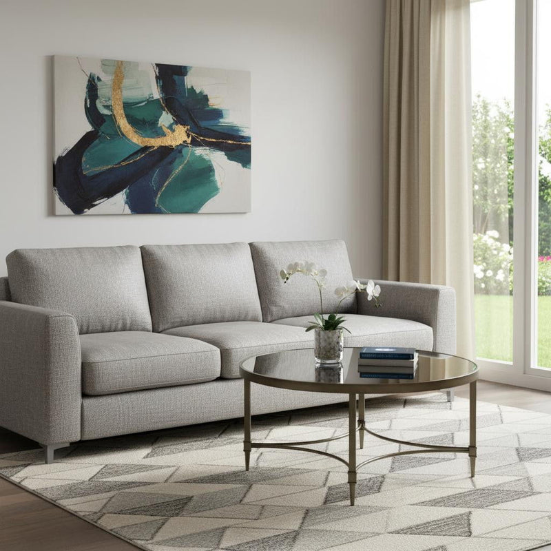 Glass Steel Round Distressed Coffee Table - Clear / Antiqued Brass