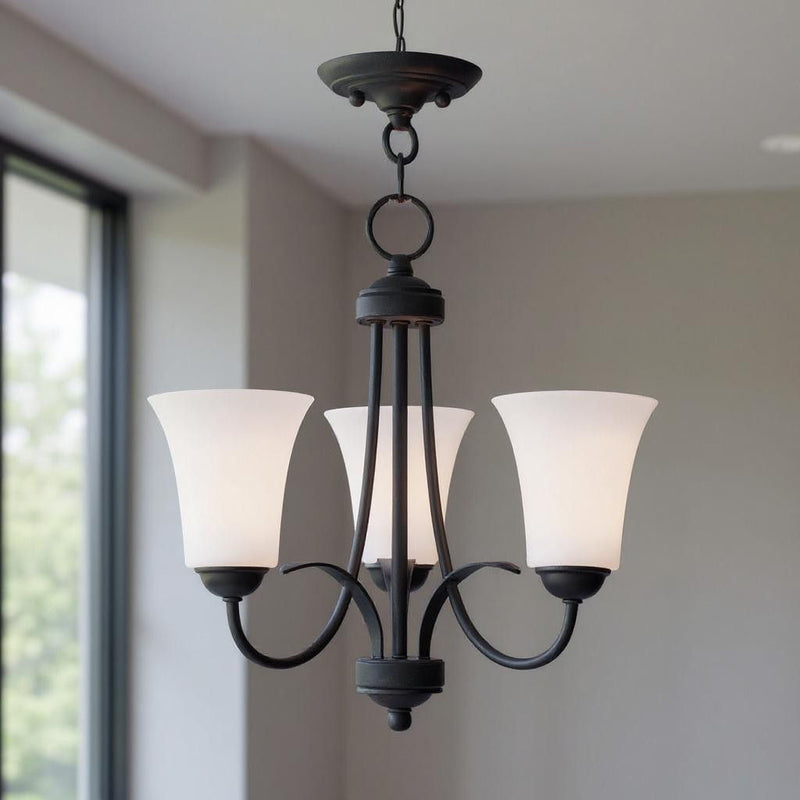 18" Three Light Dimmable Chandelier With Shades - Black
