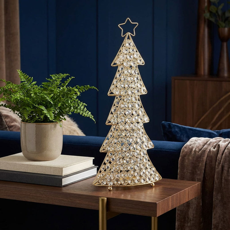 Glam Faux Crystals Christmas Tree Tabletop Sculpture - Gold / Gold