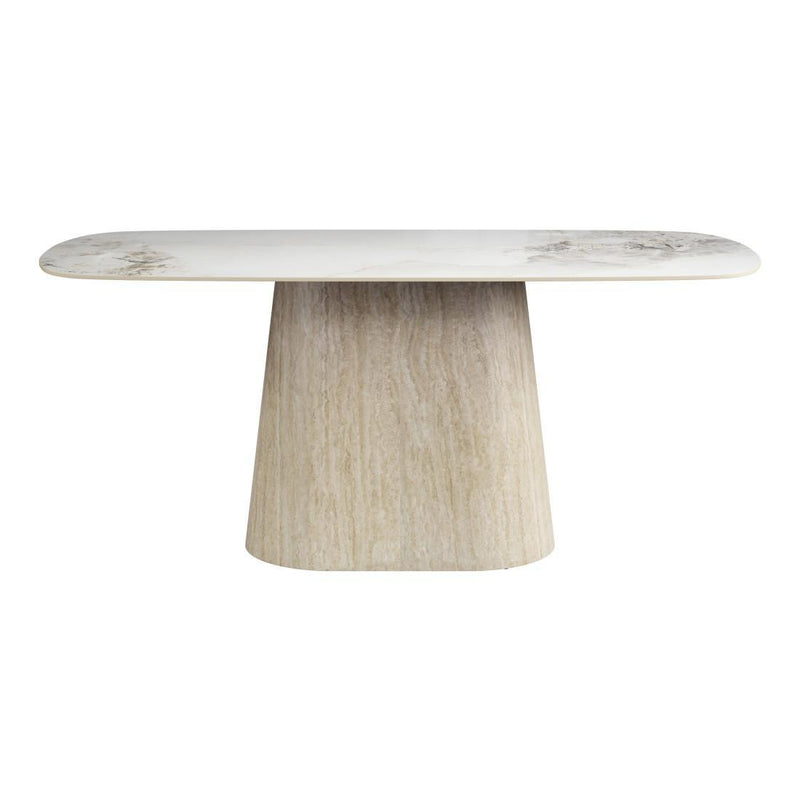 Sintered Stone And Wood Pedestal Base Dining Table - White And Natural
