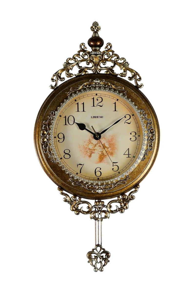 Silent Pendulum Ornate Round Wall Clock (626382) - Gold / Silver