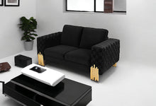 Load image into Gallery viewer, Stylish Velvet Accent Loveseat - Black / Gold
