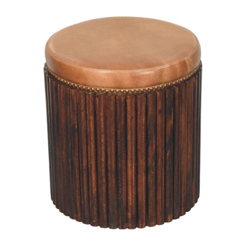 Leather Round Footstool (723462) - Brown