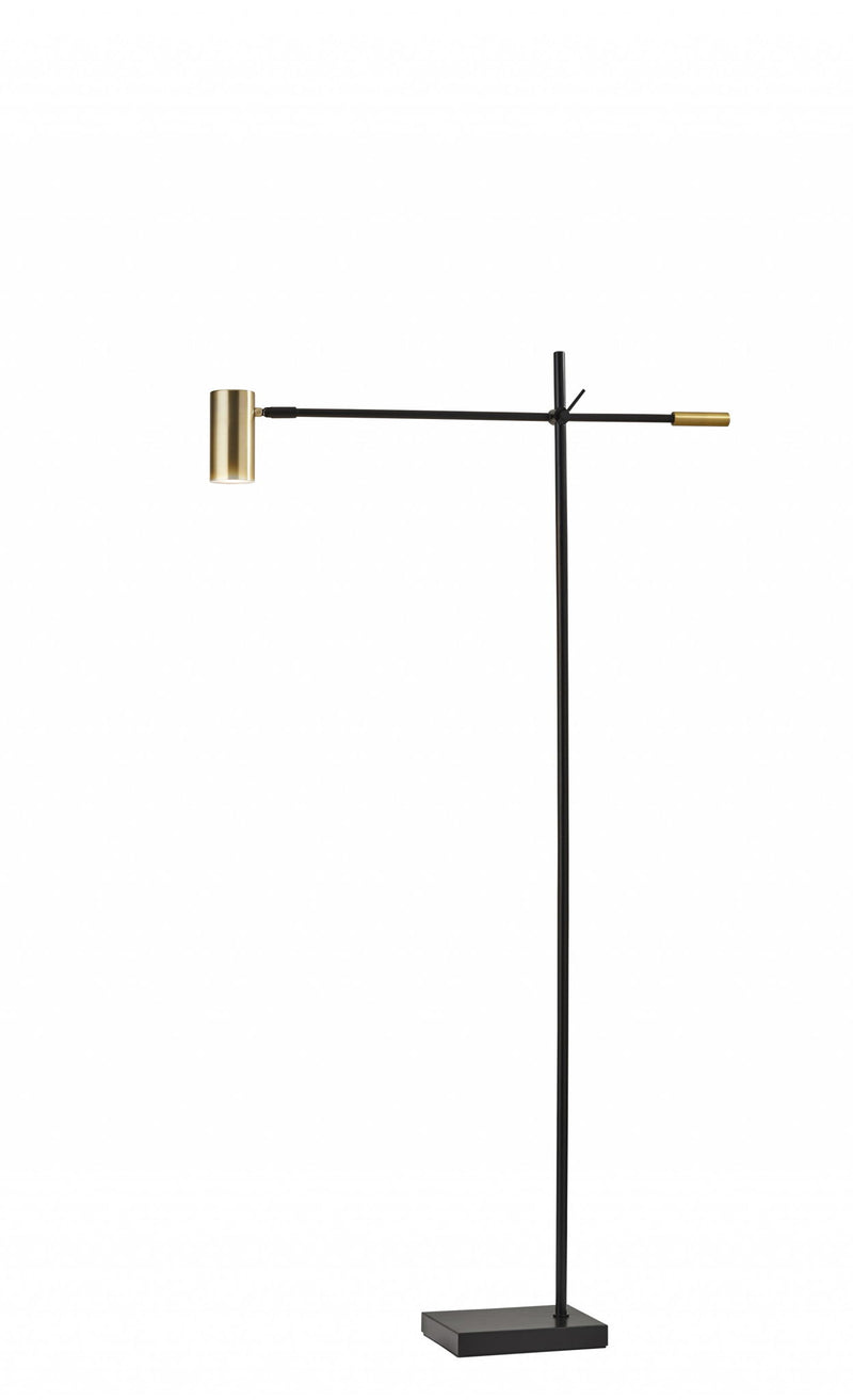 Adjustable LED Task Floor Lamp With Antiqued Brass Cylinder Shade - Black
