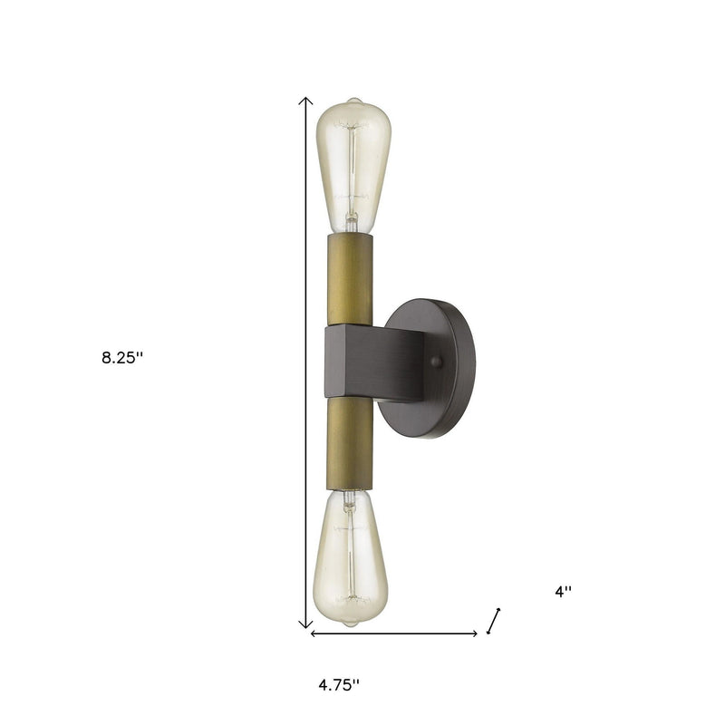Two Light And Wood Wall Sconce - Brass