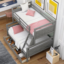 Load image into Gallery viewer, Twin over Full Bunk Bed with Ladder, Two Storage Drawers, Safety Guardrail, Gray
