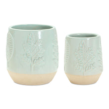 Load image into Gallery viewer, Porcelain Leaf Round Pot Planters (Set of 2) - Green / Tan
