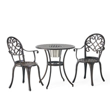 Load image into Gallery viewer, 3 Piece Outdoor Aluminium Cast Bistro Set With Ice Bucket - Copper
