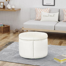 Load image into Gallery viewer, Elegant Round Ottoman Footstool With Studded Rim
