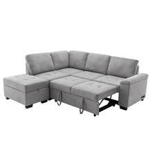 Load image into Gallery viewer, Sleeper Sectional Sofa, L-Shape Corner Couch Sofa-Bed with Storage Ottoman &amp; Hidden Arm Storage &amp; USB Charge  for Living Room Apartment, Gray
