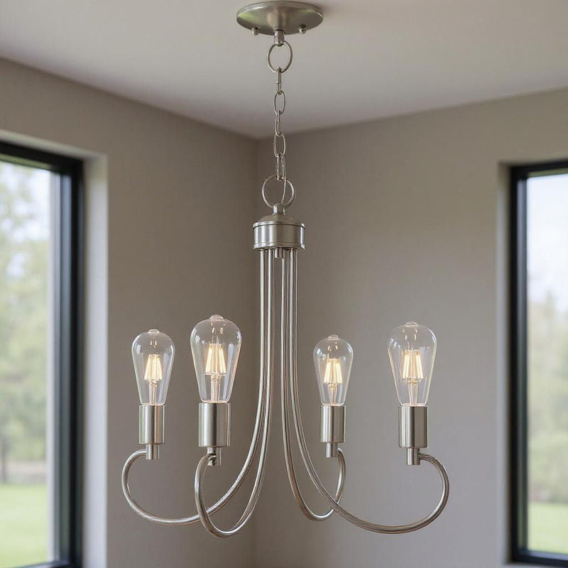20" Four-Light Dimmable Chandelier With Shades - Nickel