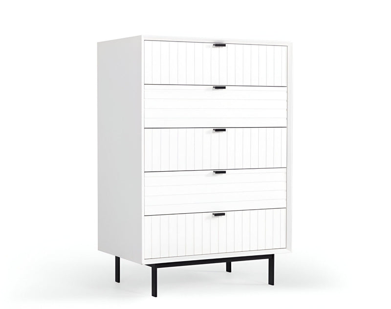 Solid Wooden Five Drawer Chest - White