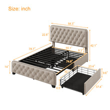 Load image into Gallery viewer, Upholstered Platform Bed Frame with Four Drawers, Button Tufted Headboard and Footboard Sturdy Metal Support, No Box Spring Required, Beige, Full (Old sku:BS300281AAA)
