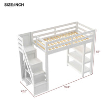Load image into Gallery viewer, Loft Bed With 4 Layer Shelves, Storage Staircase, Small Wardrobe And LED Light

