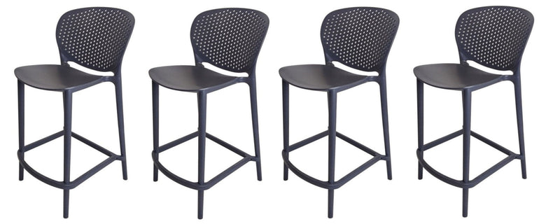 26" Contemporary Heavy Duty Plastic Low Back Counter Height Bar Chairs (Set of 4) - Dark Gray