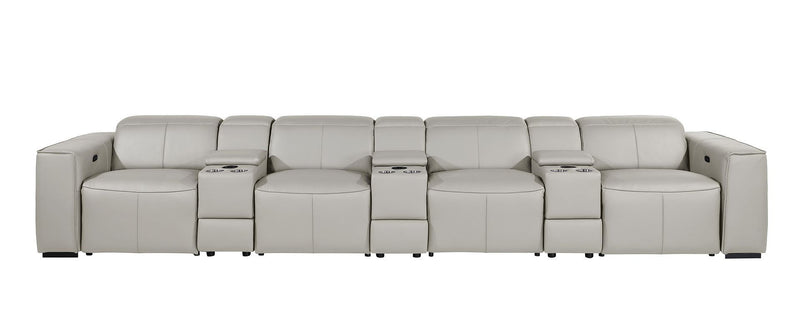 Top Grain Leather Reclining Metal USB Sofa (720424) - Light Gray