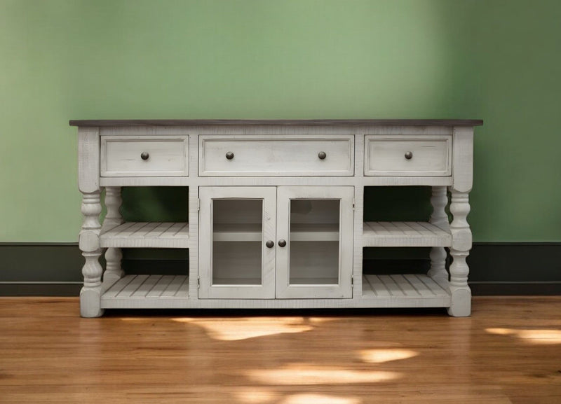Open Shelving Distressed, TV Stand - Ivory