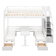 Load image into Gallery viewer, Full over Full Size Bunk with staircase,the Down Bed can be Convertible to Seats and Table Set,White
