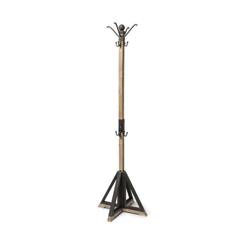 Solid Wood Steel Twelve Hook Freestanding Coat Rack - Black / Brown