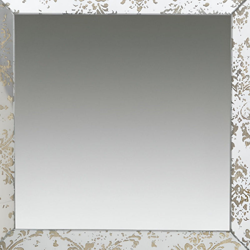 15" Square Framed Antiqued Damask Accent Mirror - Brown