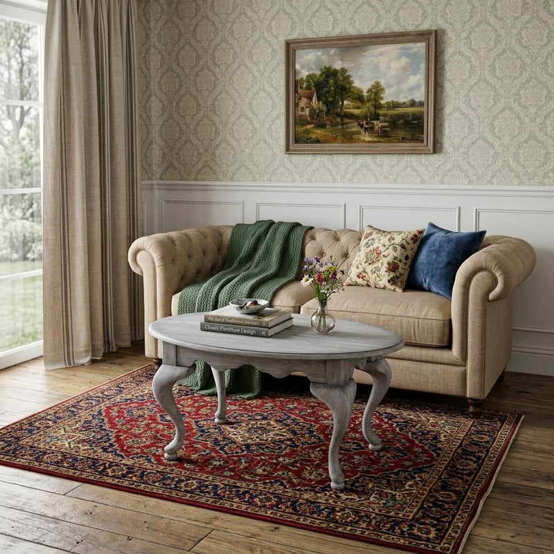 Wood Oval Distressed Coffee Table - Gray