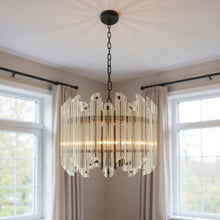 Load image into Gallery viewer, Unique Statement Five Light Metal Beveled Glass Chandelier With Shades - Amber
