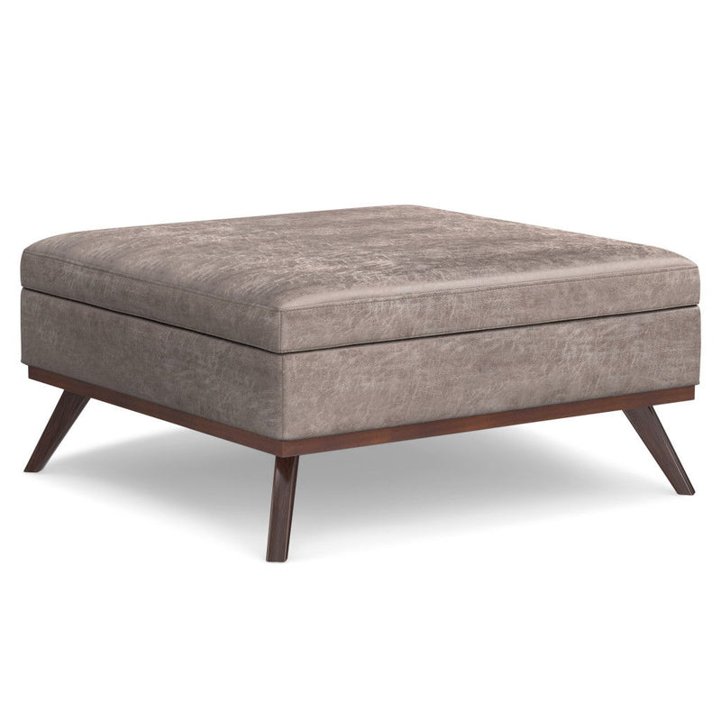 40" Leather Cocktail Ottoman With Storage - Gray / Brown